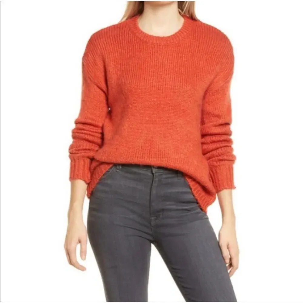 NEW Cotton Emporium Women XS Dark Orange Long Sleeve Crewneck Sweater v6x